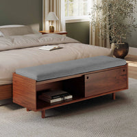 Solid Wood Upholstered Storage Bench with Sliding Doors