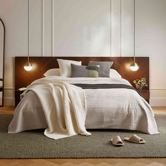 Wooden King Size Bed with Headboard in Walnut Finish