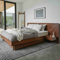 Wooden King Size Bed with Headboard in Walnut Finish