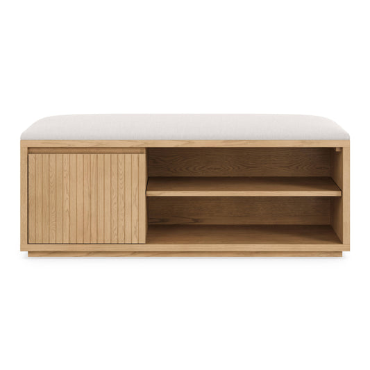 Wooden Entryway Bench with Upholstered Seat & Storage