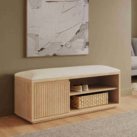 Wooden Entryway Bench with Upholstered Seat & Storage