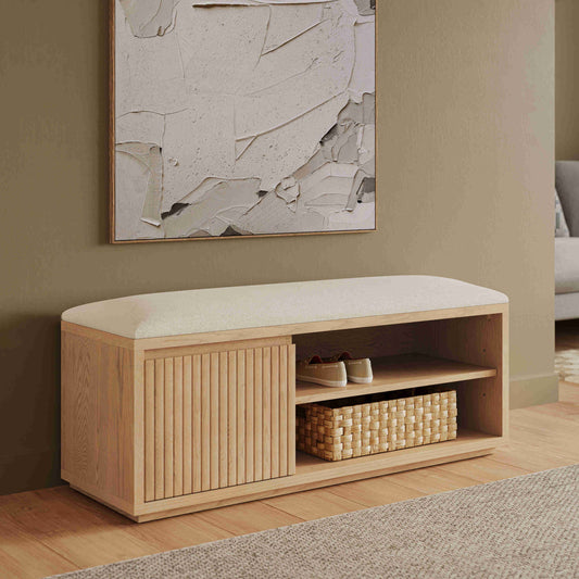 Wooden Entryway Bench with Upholstered Seat & Storage