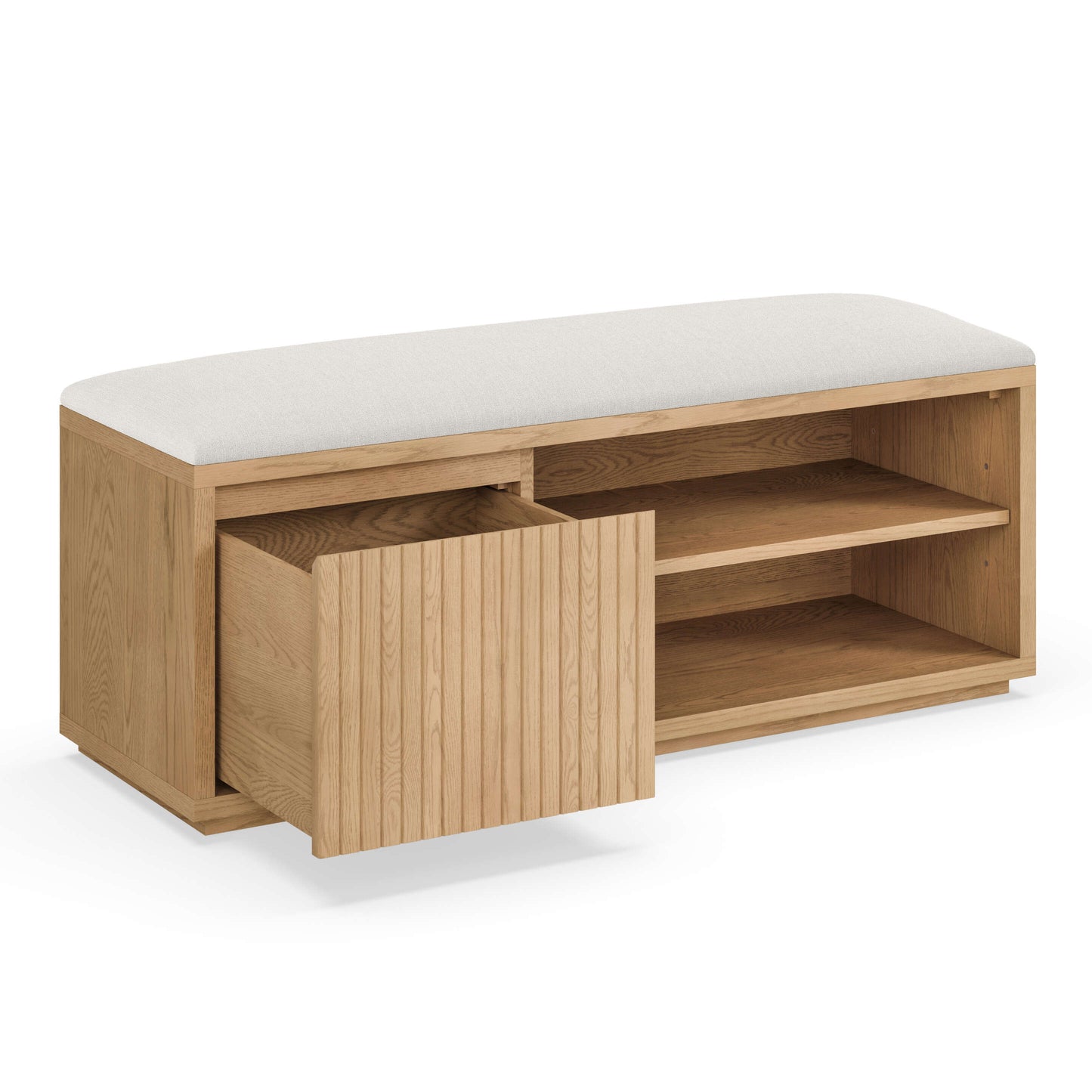 Wooden Entryway Bench with Upholstered Seat & Storage
