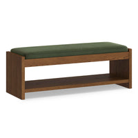 Wooden Bedroom Bench with Upholstered Seat & Storage Shelf