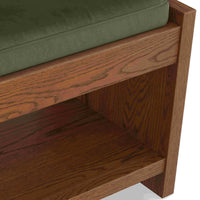 Wooden Bedroom Bench with Upholstered Seat & Storage Shelf