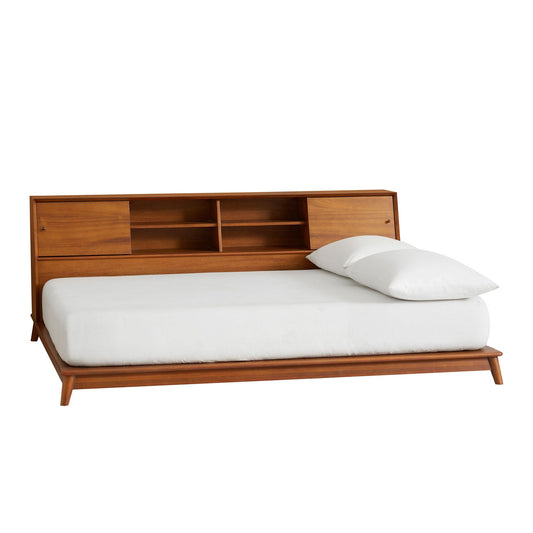 Solid Wood Platform Bed with Built-in Headboard Storage