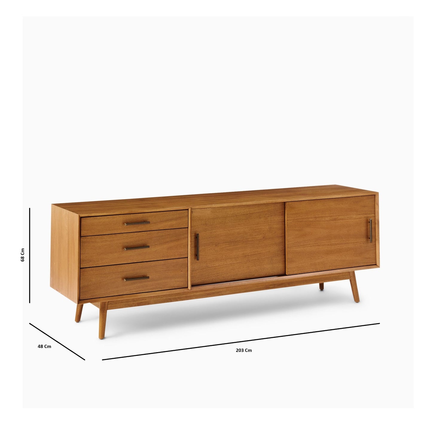 Wooden Media Console in Natural Finish for Entertainment Space