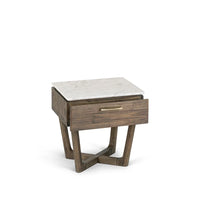 Wooden Bedside Table with Marble Top in Rustic Oak Finish