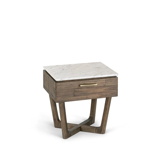 Wooden Bedside Table with Marble Top in Rustic Oak Finish