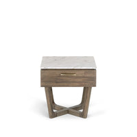 Wooden Bedside Table with Marble Top in Rustic Oak Finish