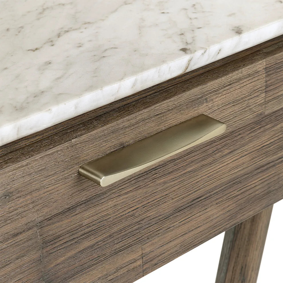 Wooden Bedside Table with Marble Top in Rustic Oak Finish