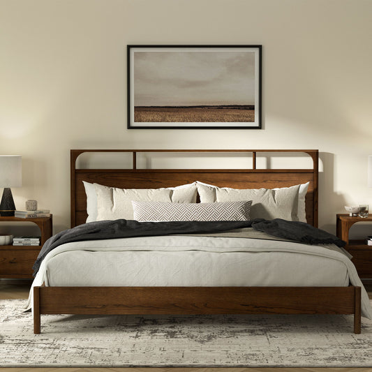 Wooden King Size Bed without Storage in Walnut Finish
