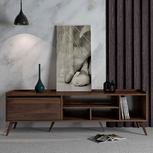 Solid Wood TV Unit for Living Room in Walnut Finish