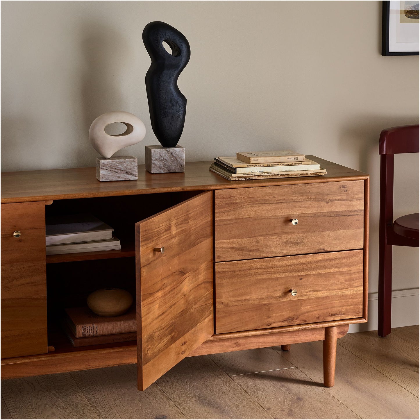 Solid Wood TV Unit in Natural Finish for Living Room