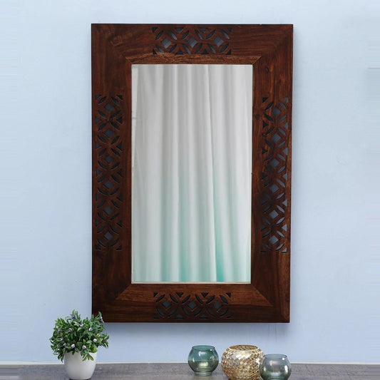 Solid Sheesham Wood Rectangle Wall Mirror for Bedroom