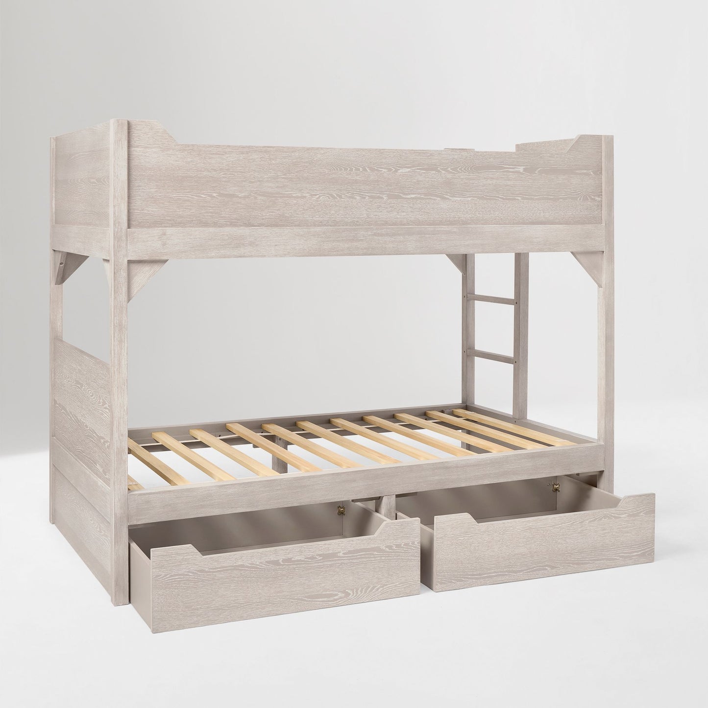 Wooden Bunk Bed with Storage Drawers in Rustic Teak Finish