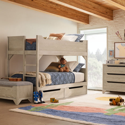 Wooden Bunk Bed with Storage Drawers in Rustic Teak Finish