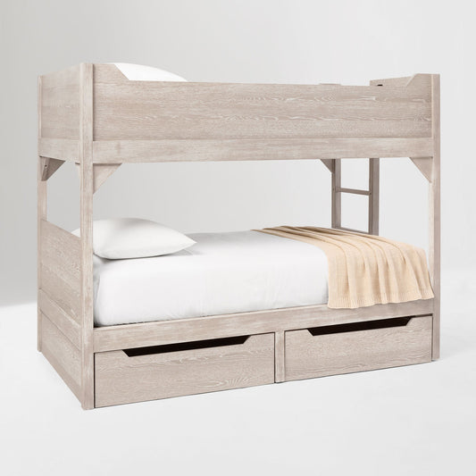 Wooden Bunk Bed with Storage Drawers in Rustic Teak Finish