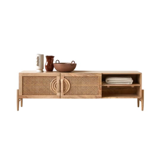 Wooden TV Cabinet for Entertainment Space in Natural Finish - alternate