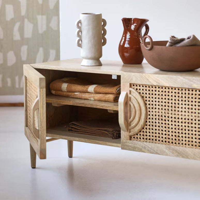 Wooden TV Cabinet for Entertainment Space in Natural Finish