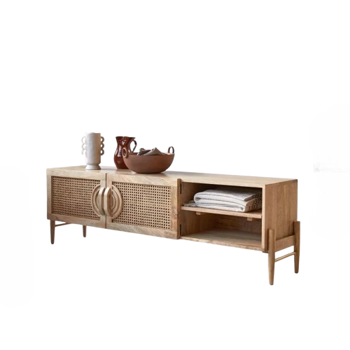 Wooden TV Cabinet for Entertainment Space in Natural Finish - alternate