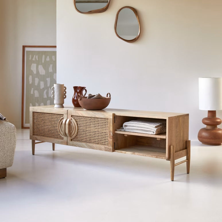 Wooden TV Cabinet for Entertainment Space in Natural Finish