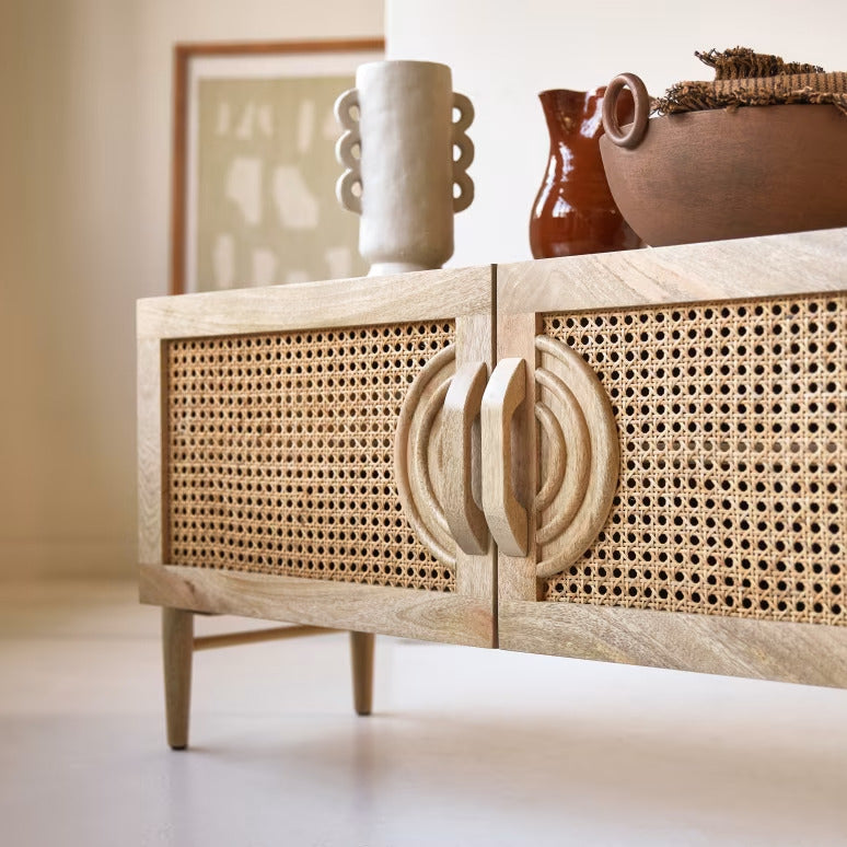 Wooden TV Cabinet for Entertainment Space in Natural Finish
