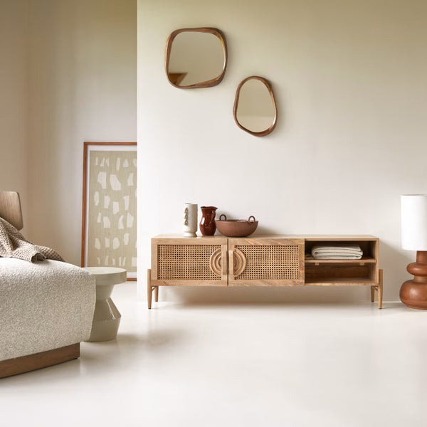 Wooden TV Cabinet for Entertainment Space in Natural Finish