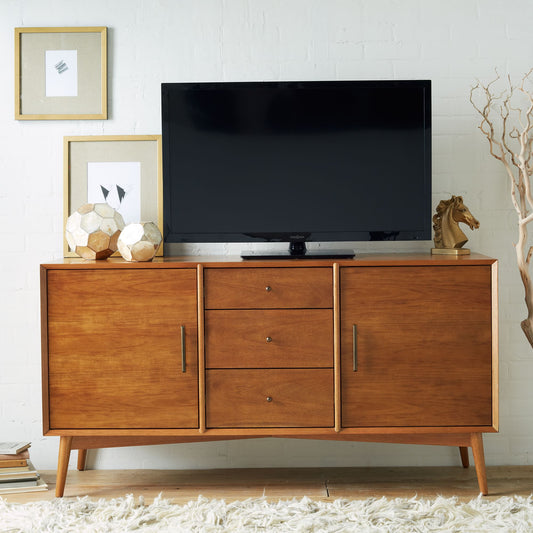Solid Wood Media Console in Natural Finish for Entertainment Space