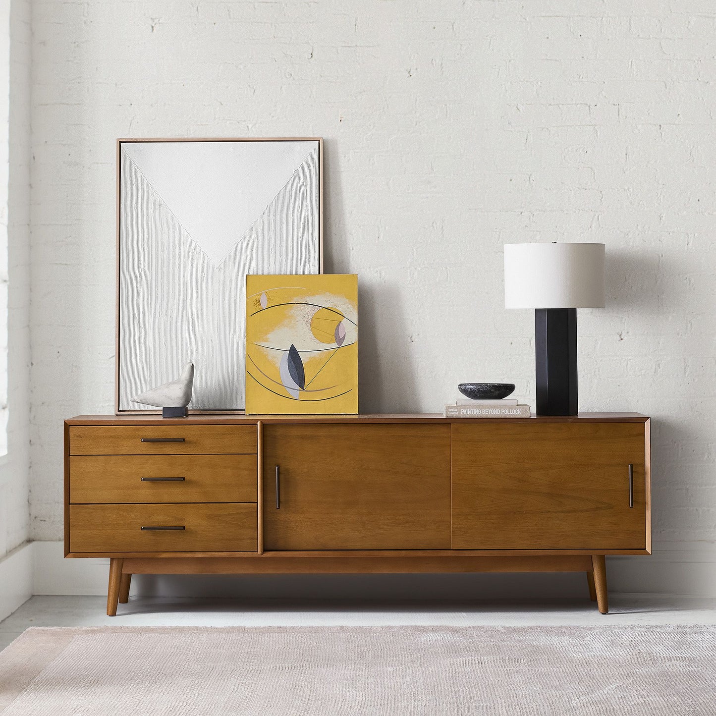 Wooden Media Console in Natural Finish for Entertainment Space