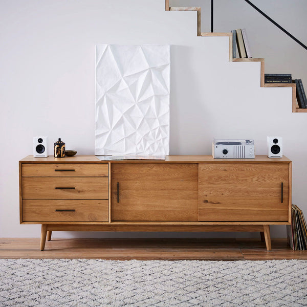 Wooden Media Console in Natural Finish for Entertainment Space