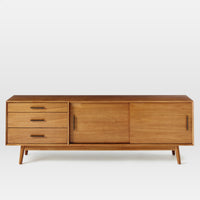 Wooden Media Console in Natural Finish for Entertainment Space