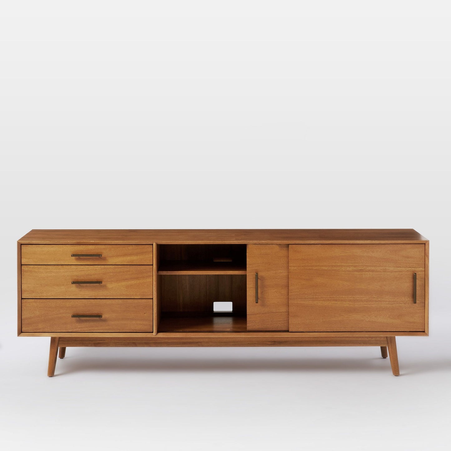 Wooden Media Console in Natural Finish for Entertainment Space