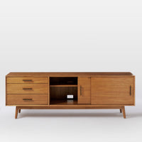 Wooden Media Console in Natural Finish for Entertainment Space