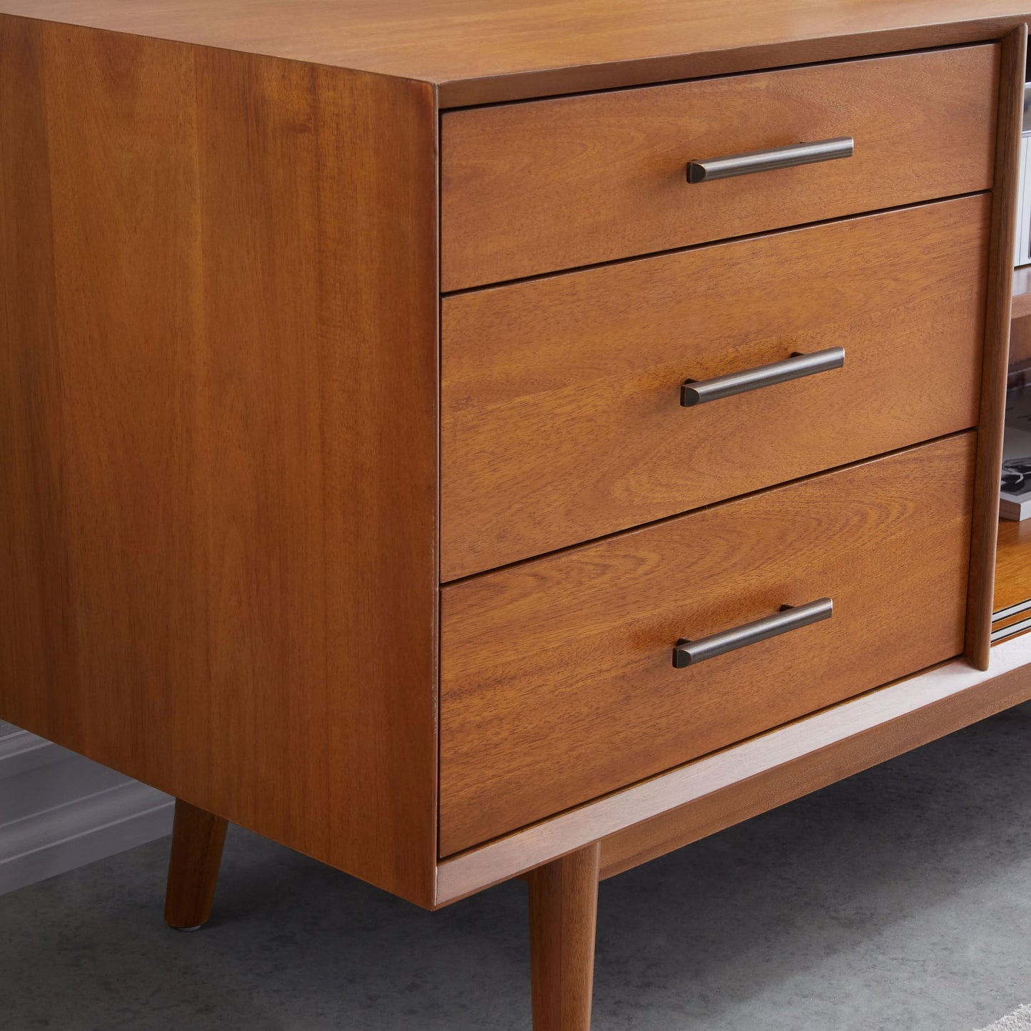 Solid Wood TV Cabinet in Natural Finish for Living Room
