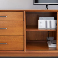 Solid Wood TV Cabinet in Natural Finish for Living Room