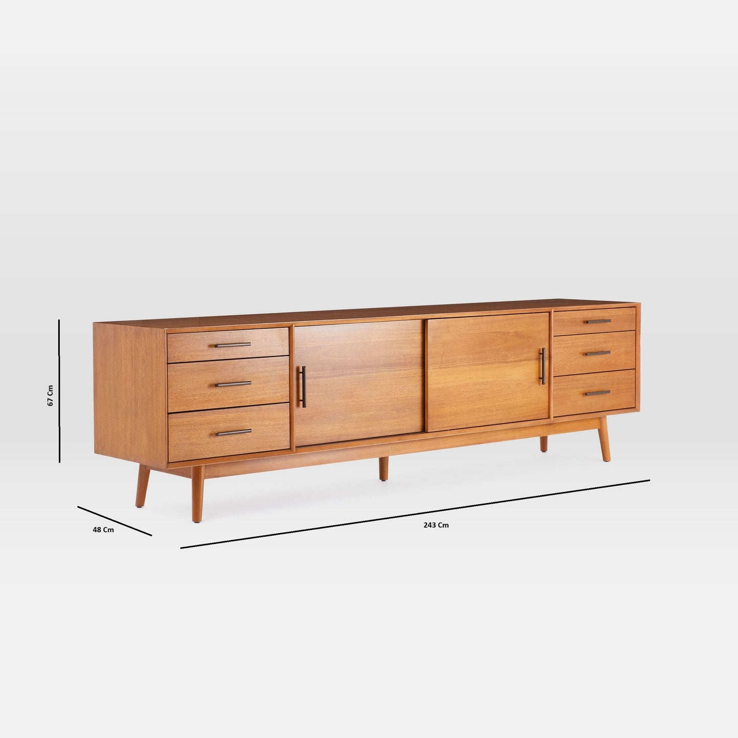 Solid Wood TV Cabinet in Natural Finish for Living Room