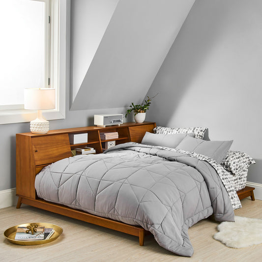 Solid Wood Platform Bed with Built-in Headboard Storage
