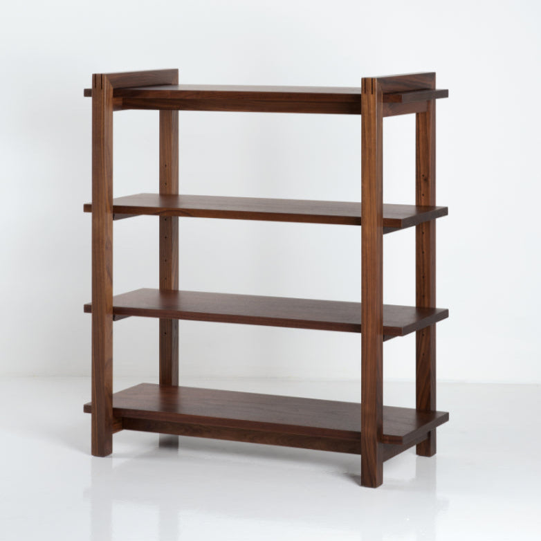 Solid Wood Bookshelf for Living Storage in Walnut Finish