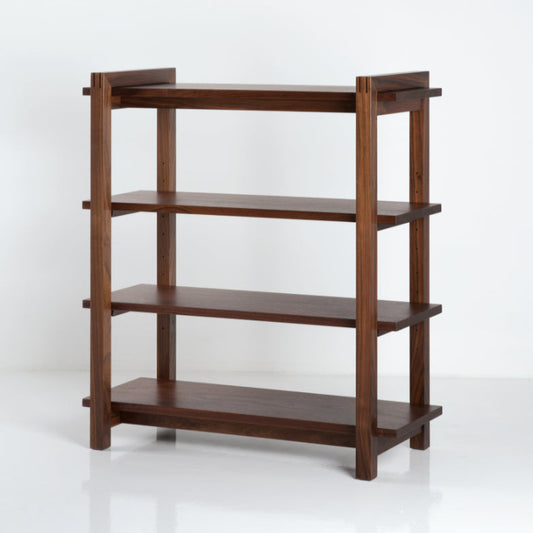 Solid Wood Bookshelf for Living Storage in Walnut Finish