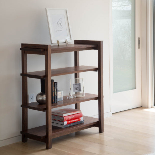 Solid Wood Bookshelf for Living Storage in Walnut Finish