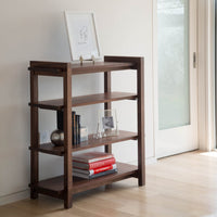 Solid Wood Bookshelf for Living Storage in Walnut Finish