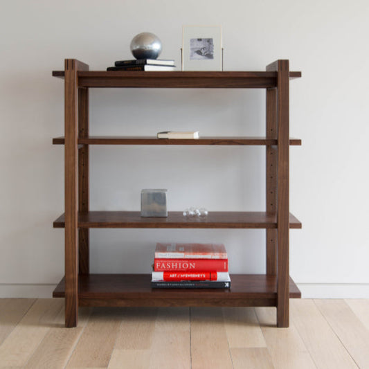 Solid Wood Bookshelf for Living Storage in Walnut Finish
