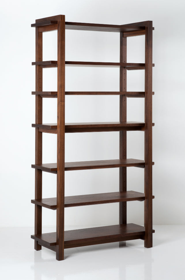 Solid Wood Bookshelf for Living Storage in Walnut Finish