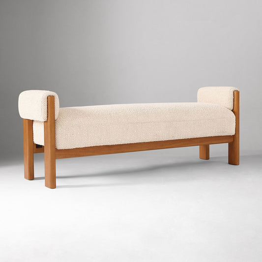 Solid Wood Upholstered Bench with Armrests
