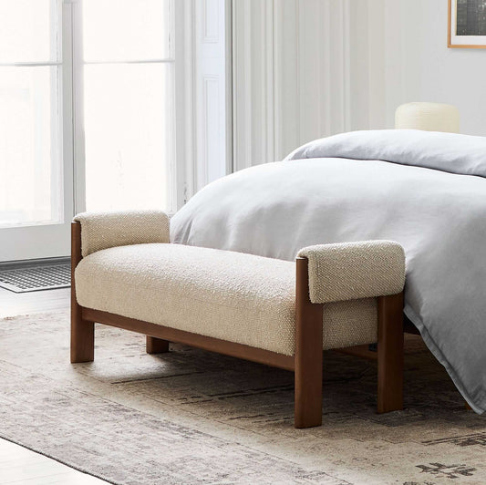 Solid Wood Upholstered Bench with Armrests