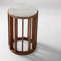 Wooden Round Side Table with Marble Top