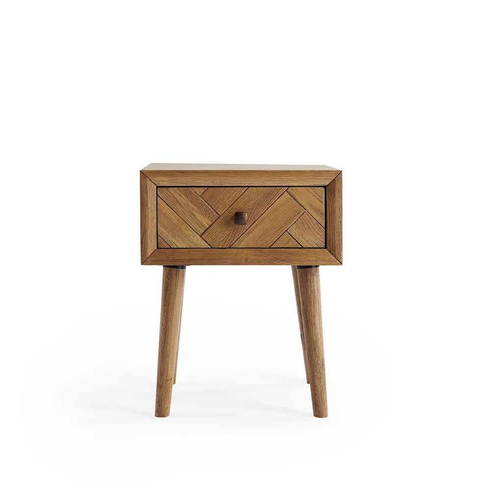 Wooden Bedside Table with 1 Drawer in Oak Finish