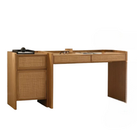 Wooden Study Table with Storage in Rattan Design