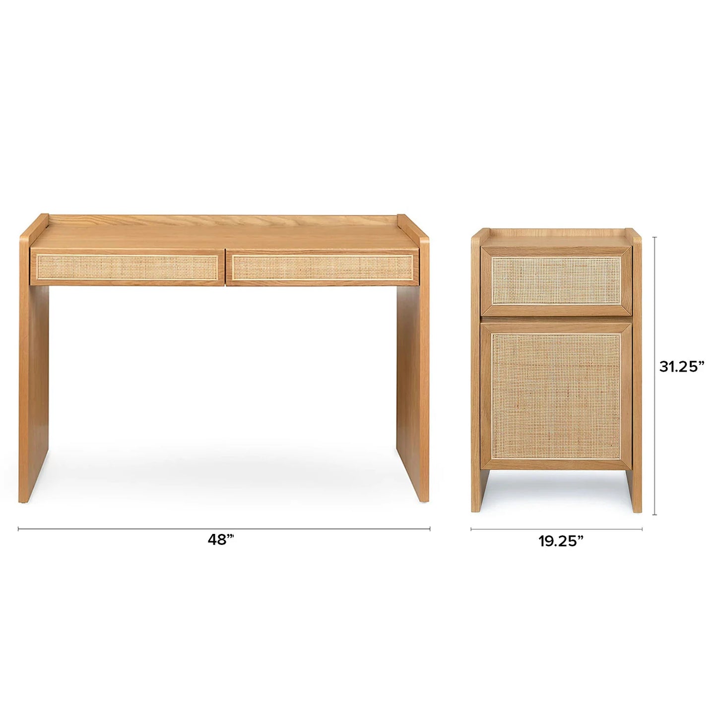 Wooden Study Table with Storage in Rattan Design